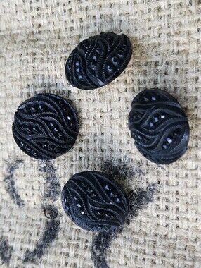 Set of 4 Black Sparkly Plastic Buttons 1 Inch Size